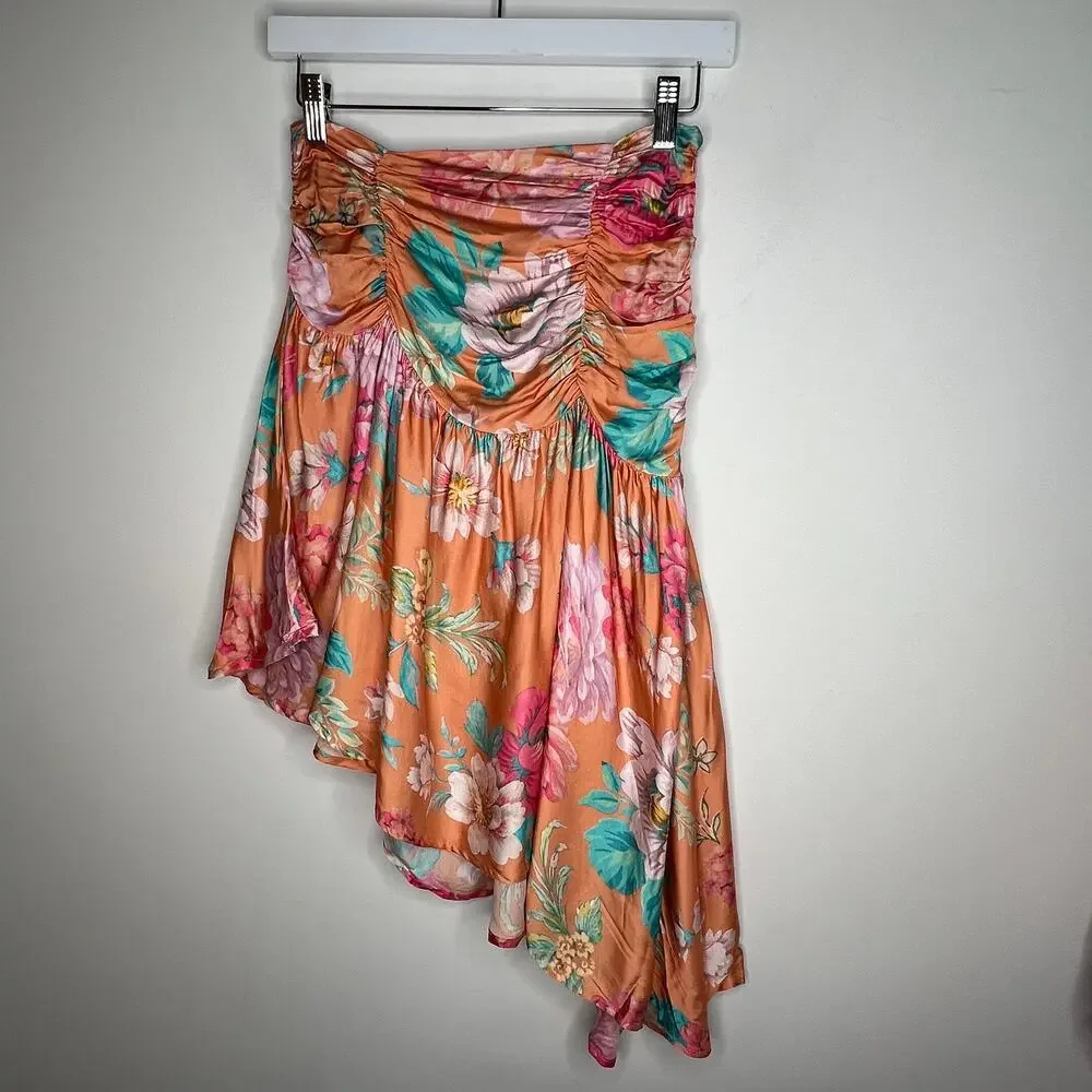 Majorelle Angeles Orange Passionfruit Floral Mini Skirt Cropped Top Set Small